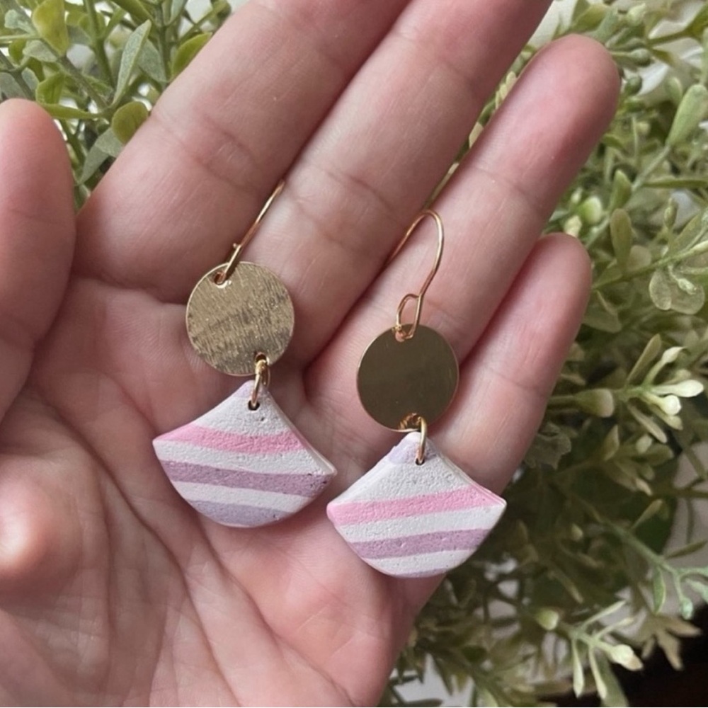 Gold and Pink Purple Striped Polymer Clay Earrings